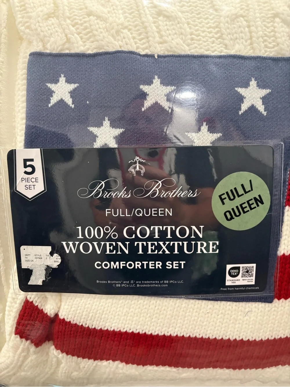NEW Brooks Brothers Red/White/Blue 100% Cotton Woven Comforter Set- Queen/Full